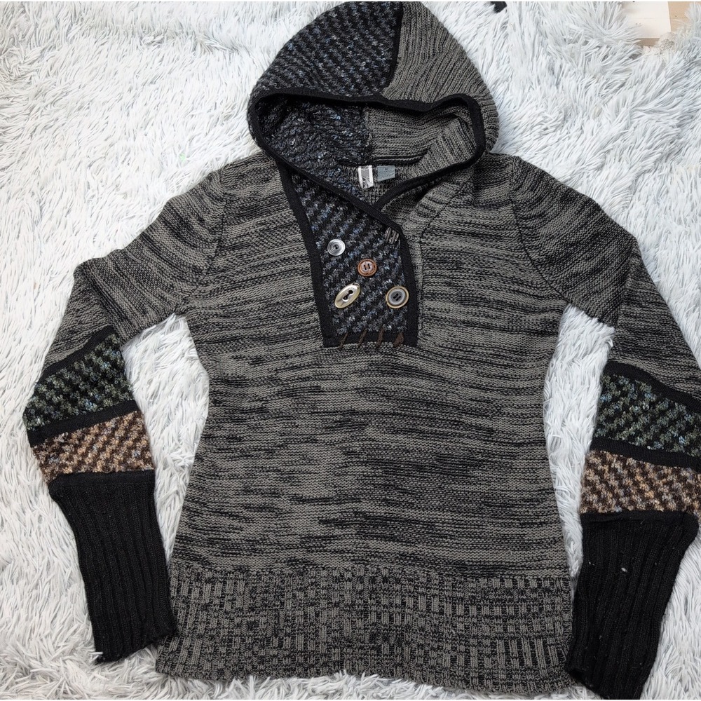 BKE Sweater Womens M Gray Hoodie Button Detail Comfort Soft Preppy Casual